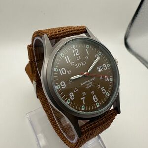 SOKI Canvas Belt, Military Watch, Date Display, Calendar, Men's (New Battery)